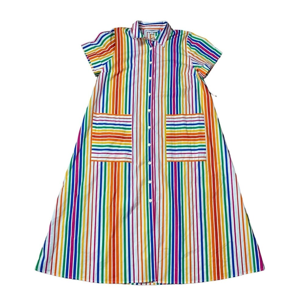Christopher John Rogers x Target Women Dress 14 Rainbow Striped Midi Shirt